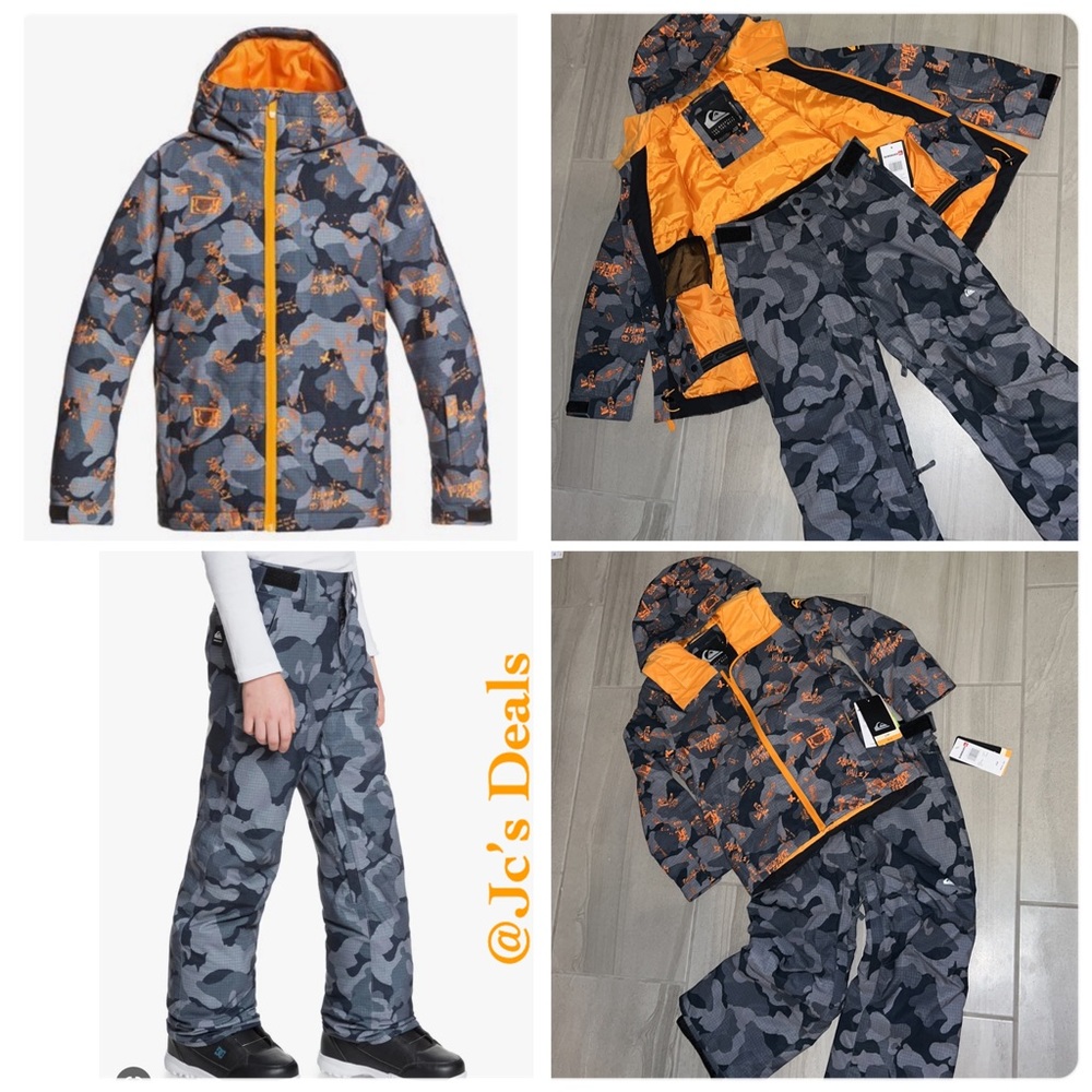 🔥 QUIKSILVER MISSION PRINTED YOUTH JACKET AND PANT SNOW SET FOR BOYS 🔥